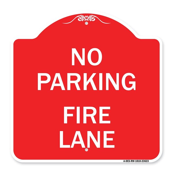 Signmission No Parking Fire Lane W/ Striped Border, Red & White Aluminum Sign, 18" x 18", RW-1818-23623 A-DES-RW-1818-23623 - main